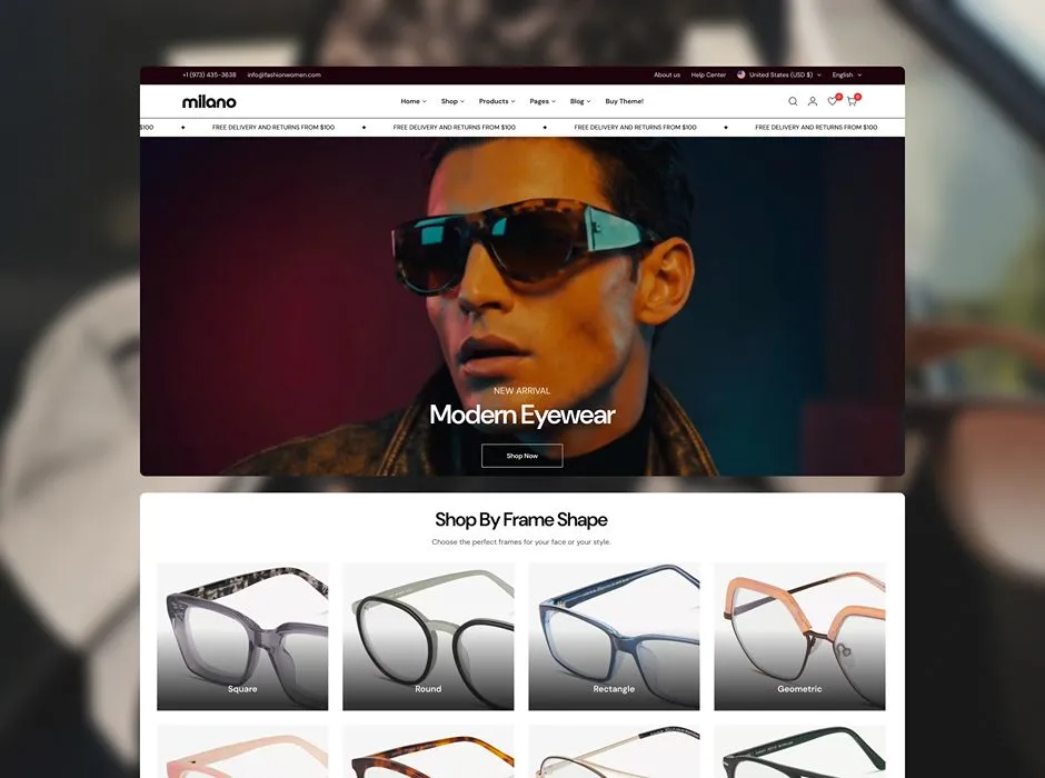 Modern Eyewear demo screenshot
