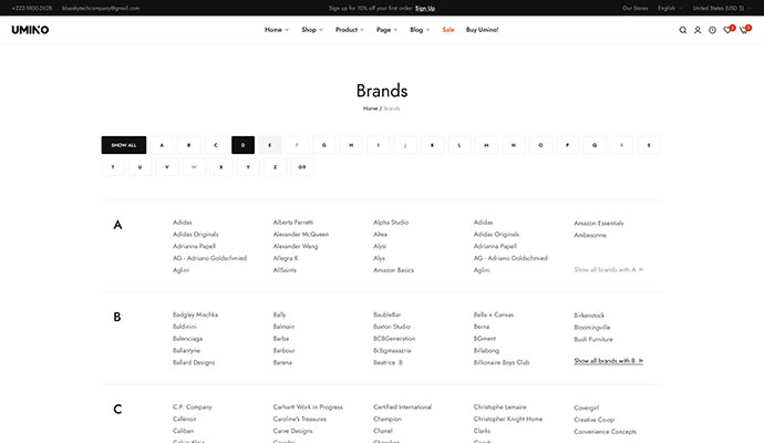 Brand page