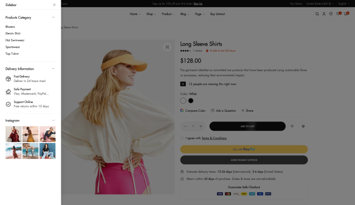 Product drawer sidebar